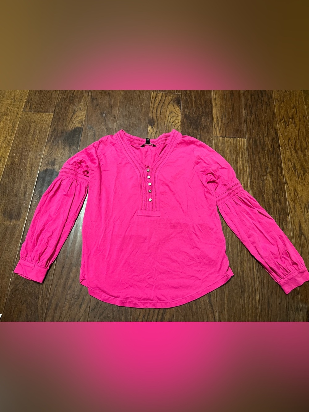 Lauren Ralph Lauren Long Sleeve V-Neck Top, Fuchsia, Size Medium